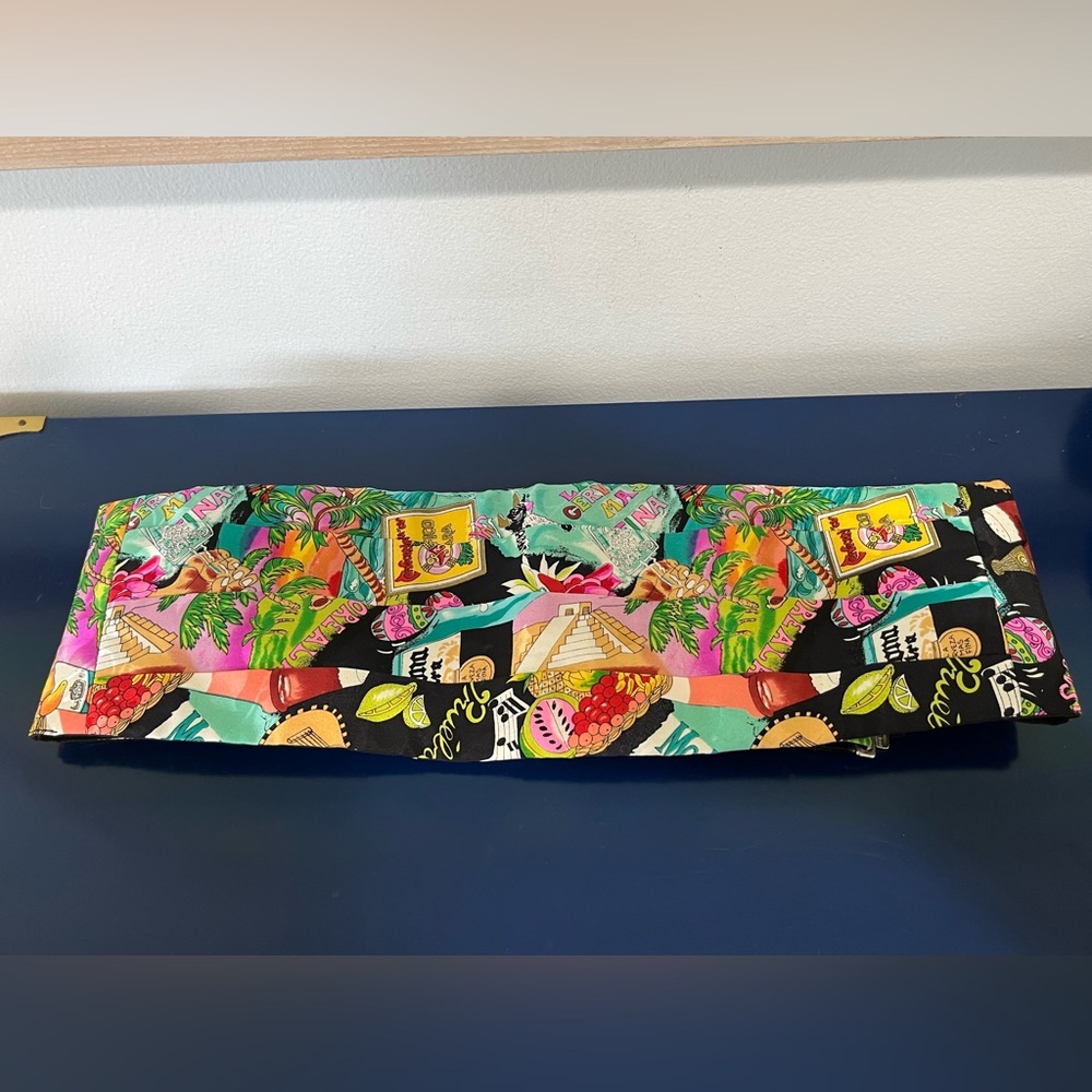 Nicole Miller Silk Cummerbund Mexico Corona Beer Black Aqua Pink Vintage 90s